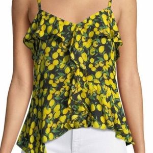 Parker silk lemon print tank ruffle, XS